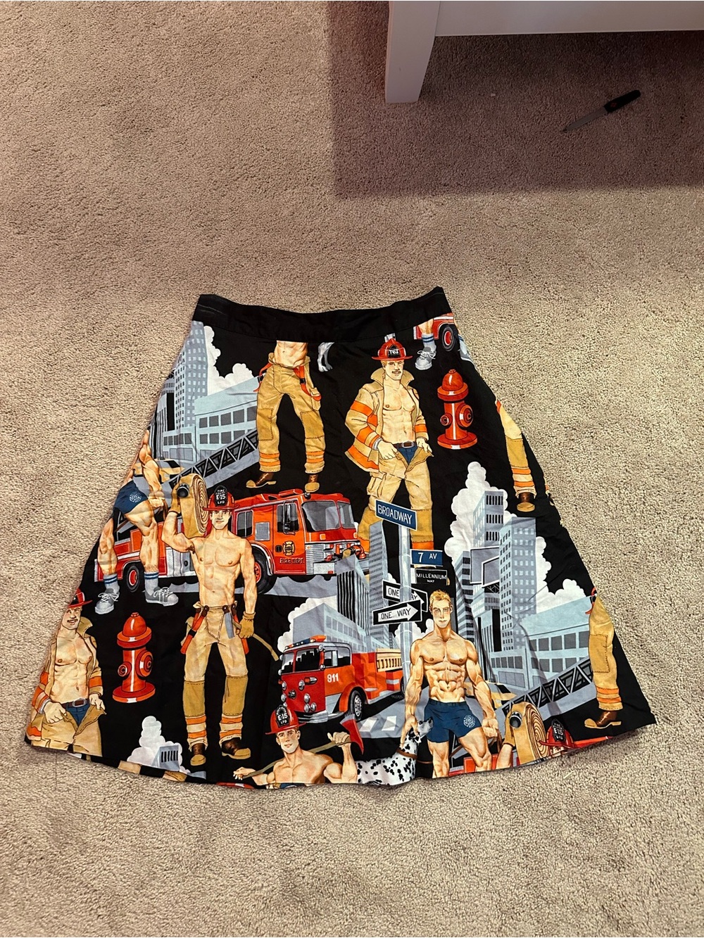 Novelty Firefighter Print A-Line Skirt - Black